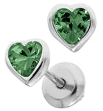 Sterling Silver May Heart Cubic Zirconia Earrings with Safety Backs