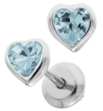 Sterling Silver December Heart Cubic Zirconia Earrings with Safety Backs