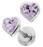 Sterling Silver June Heart Cubic Zirconia Earrings with Safety Backs