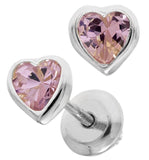 Sterling Silver October Heart Cubic Zirconia Earrings with Safety Backs