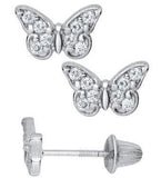 Sterling Silver Cubic Zirconia Butterfly Earrings with Safety Backs
