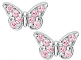 Sterling Silver Pink Cubic Zirconia Butterfly Earrings with Safety Backs