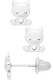 Sterling Silver Kitty Cat Earrings with Safety Backs