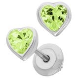 Sterling Silver August Heart Cubic Zirconia Earrings with Safety Backs
