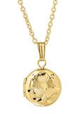 14 Karat Yellow Gold Filled Round Locket with Engraved Flower on 13" Chain