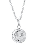 Sterling Silver Round Locket with Engraved Flower on 13" Chain