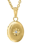 14 Karat Yellow Gold Filled Oval Lock Hand Engraved Diamond=.01 Carat on 13" Chain