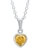 Sterling Silver November Cubic Zirconia Heart Pendant with 13" Chain