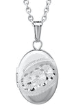 Sterling Silver Hand Engraved Oval Locket with 15" Chain