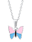 Sterling Silver Pink & Blue Epoxy Butterfly Pendant with 15" Chain