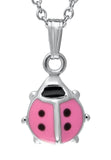 Sterling Silver Pink Ladybug Pendant with 15" Chain