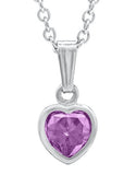 Sterling Silver February Cubic Zirconia Heart Pendant with 13" Chain