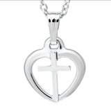 Sterling Silver Open Heart Center Cross Pendant with 15" Chain