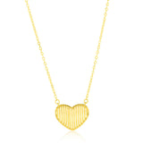 14K Yellow Gold, Striped Heart Necklace