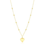 14K Yellow Gold, Polished Heart & D-C Bead Necklace