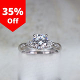 18 Karat White Gold 18 Round=.36 Carat Total Weight Semi Mounting Engagement Ring Cubic Zirconia Center