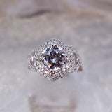 18 Karat White Gold Diamond Semi Mount Engagement Ring 106 Round Diamonds=.74 Carat 8MM Cushion Cubic Zirconia Center Stone 4.8 DWT