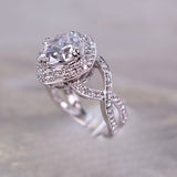 18 Karat White Gold Diamond Semi Mount Engagement Ring 106 Round Diamonds=.74 Carat 8MM Cushion Cubic Zirconia Center Stone 4.8 DWT