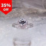 14 Karat White Gold 30 Diamonds=.01 Carat GH VS1-2 Engagement Ring with Round Center Cubic Zirconia 2.4DWT