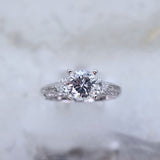 18 Karat White Gold 2 Heart 4 Baguette 20 Round =.52 Carat FG VS12 Engagement Ring Mounting Cubic Zirconia Center