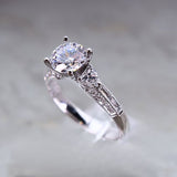 18 Karat White Gold 2 Heart 4 Baguette 20 Round =.52 Carat FG VS12 Engagement Ring Mounting Cubic Zirconia Center