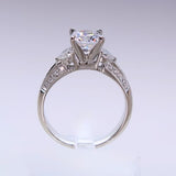 18 Karat White Gold 2 Heart 4 Baguette 20 Round =.52 Carat FG VS12 Engagement Ring Mounting Cubic Zirconia Center