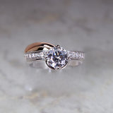 14 Karat White and Rose Gold Engagement Ring 20 Diamonds=.20 Carat Cubic Zirconia Center Angle Shank