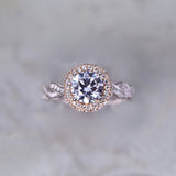 18 Karat Two Toned Engagement Ring 112 Round Diamonds=.53 Total Weight Cubic Zirconia Center Stone