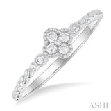 10 Karat White Gold 6 Diamonds=0.12 Carat IJ,SI2-I1 Bead Clover Petite Fashion Ring Size 7
