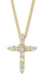 14 Karat Yellow Gold 11 Diamonds= .09 Carat Cross Pendant 16-18