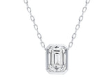 DIAMOND PENDANTS
14 Karat White Gold Lab Grown Diamond=1.03 Carat EF VS Bezel Emerald Cut Solitaire Pendant with Chain