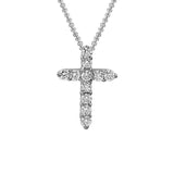 14 Karat White Gold 11 Diamonds=0.26 Carat 14x10mm Cross Pendant includes 16-18