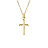 14 Karat Yellow Gold 15mm Beveled Edge Cross Pendant with Chain