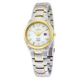 Ladies Solar/Eco-Drive  Two Tone Stainless Steel Bracelet & 29mm Case White Dial Date Window Water Resistance 100m