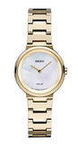Ladies Solar/Eco-Drive Stainless Stainless Steel Yellow Tone Bracelet & Case White Mother of Pearl Dial