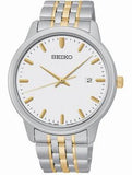 Gents Stainless Steel Two Tone Bracelet & Case White Dial Date Window Yellow Gold Tone Markers & Hands