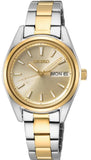 Ladies Quartz Two Tone Bracelet & 30mm Case Gold Dial Luminous Hands & Markers Day/Date Window Water Resistance 100m