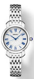 Ladies Quartz-Stainless Steel Bracelet & 29mm Case-White Dial Blue Hands & Roman Numerals-Blue Cabochon Crown-Water Resistance 30m