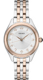 Ladies Essentials Quartz Two Tone Stainless Steel Bracelet & 29mm Case White Dial Rose Gold Tone Hands and Numerals Water Resistance 50m