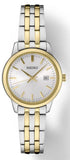 Ladies Essentials Quartz Two Tone Stainless Steel Bracelet & 30mm Case White Dial Gold Tone Hands & Markers Date Window Water Resistance 50m