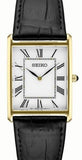 Mens Essentials Quartz Yellow Gold Tone Case White Dial Black Hands & Roman Numerals Black Embossed Leather Strap Water Resistance 30m