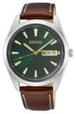 Dark Green 3 Hand Dial Silver Case Brown Strap WR100M
