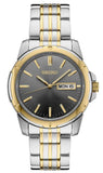 Men's Essentials   Quartz  Two Tone Stainless Steel Bracelet & 39mm Case     Gray Sunray Dial  Gold Tone Accents Day/Date Window Water Resistance100m