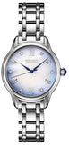 Ladies Quartz Stainless Steel Bracelet & 30mm Case Blue Mother of Pearl Dial Blue Hands 10 Diamond Markers Water Resistance 50m