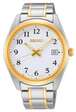 Essentials Stainless Steel Yellow & Silver Tone Bracelet & Case White Dial Date Window LumiBrite Hands Water Resistance 100m