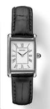 Ladies Quartz Stainless Steel Case White Dial Black Hands & Roman Numerals Black Embossed Leather Strap Water Resistance 30m