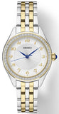 Essentials CollectionTwo-toned Stainless Steel Bracelet White Dial 3 Blue Hands Swarovski Crystal Bezel