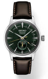 Men's Presage Automatic Stainless Steel 40mm Case Brown Leather Strap  Dark Green Dial Date Subdial Water Resistance 50m