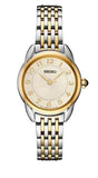 Ladies' Essentials Quartz Two Tone Stainless Steel Bracelet & 28mm Case Ivory Dial Gold Tone Hands & Numerals Water Resistance 50m