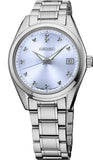 Ladies' Quartz Stainless Steel Bracelet & 32mm Case Light Blue Dial 12 Diamonds LumiBrite Hands Date Window Water Resistance 100m